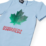 Dsquared2 Kids Tutina Celeste con Stampa Logo Foglia D'acero a Contrasto per Neonati