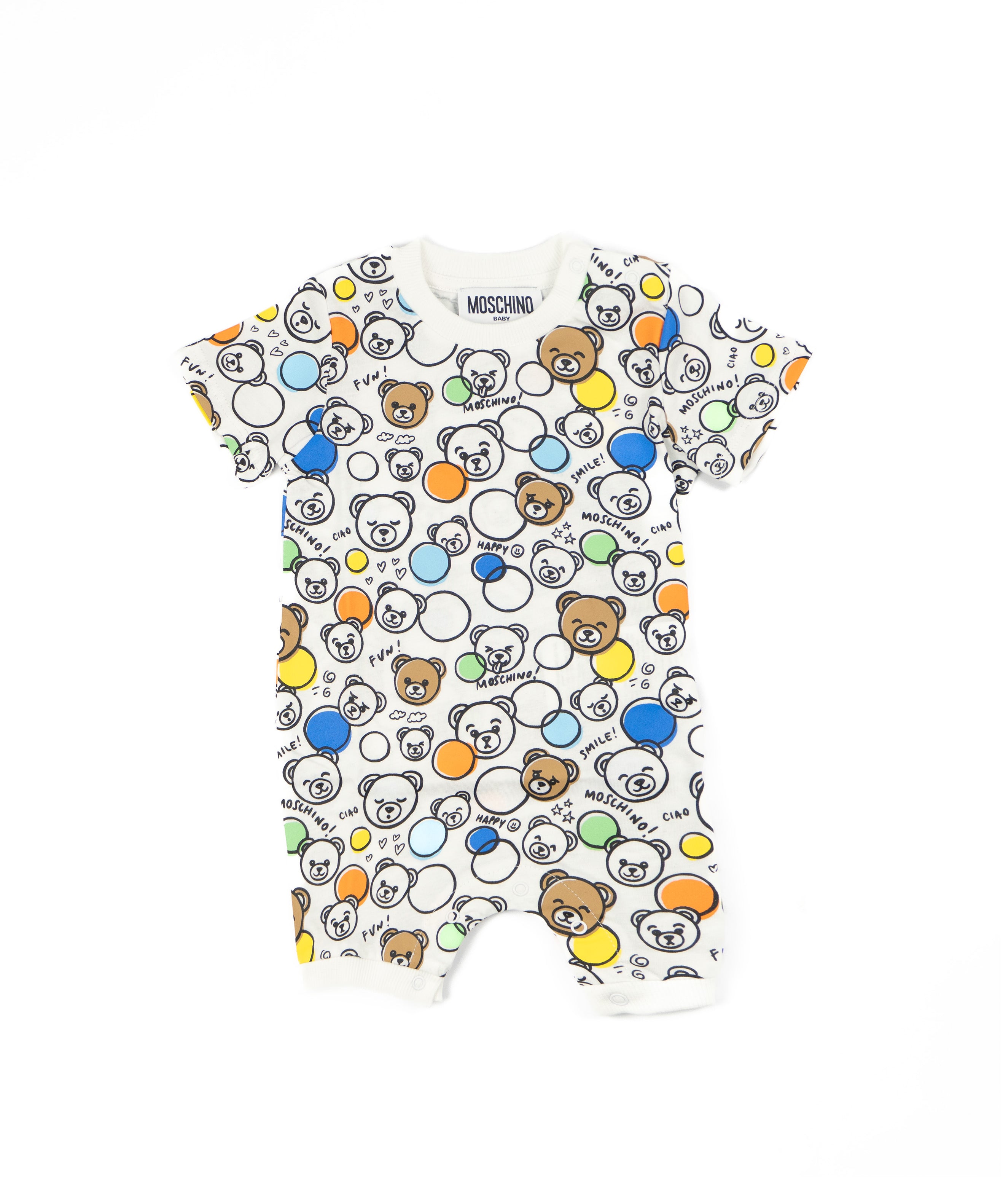 Moschino Kids Pagliaccetto Bianco/Multicolor con Teddy Bear per Neonati