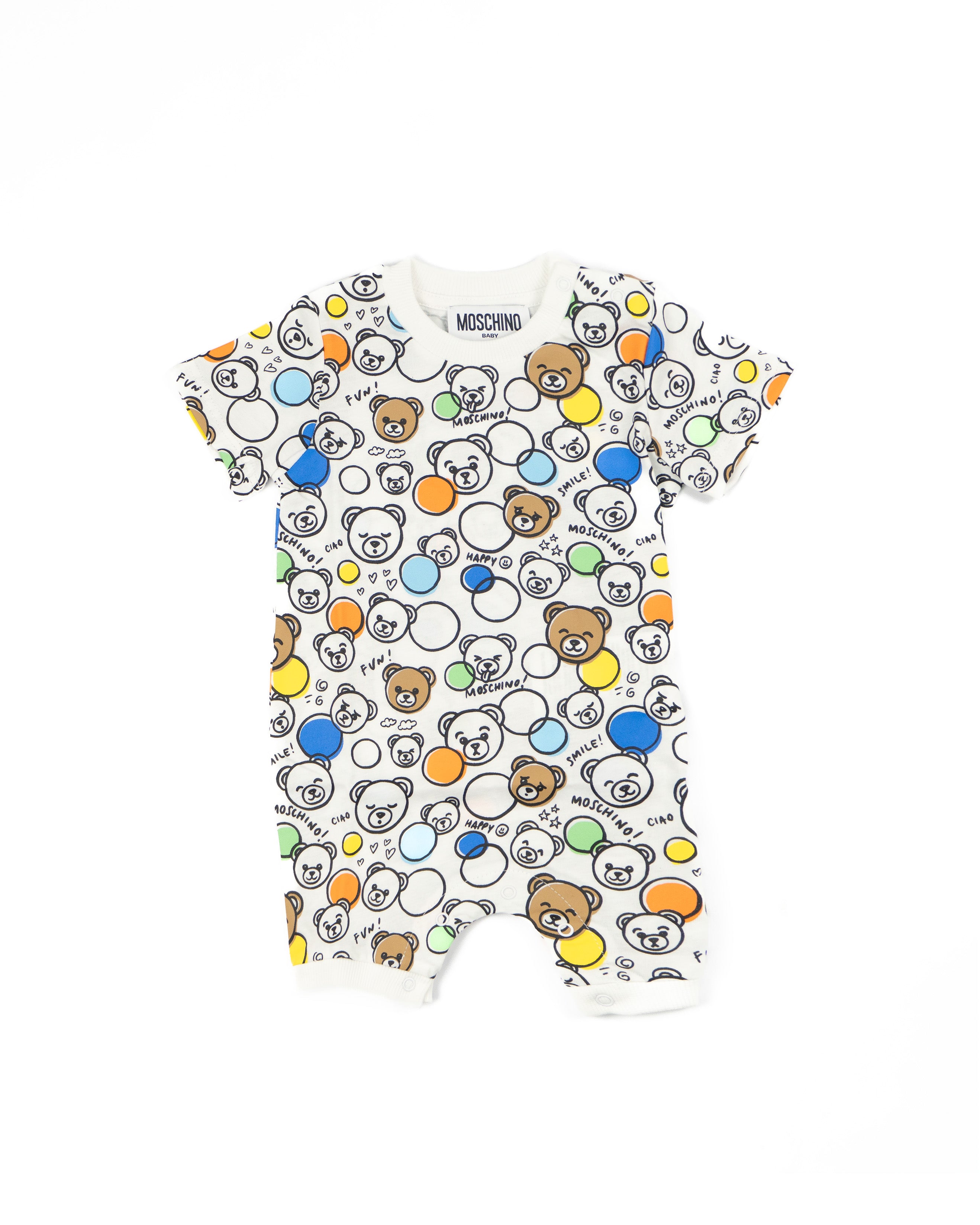 Moschino Kids Pagliaccetto Bianco/Multicolor con Teddy Bear per Neonati