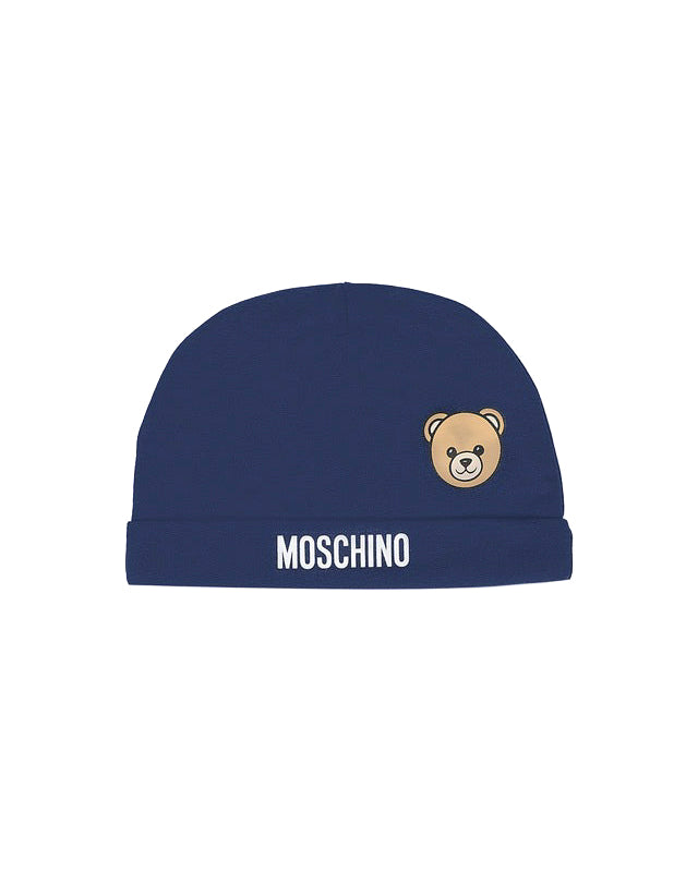 Moschino Kids Cappello Blu Navy con Logo per Neonati