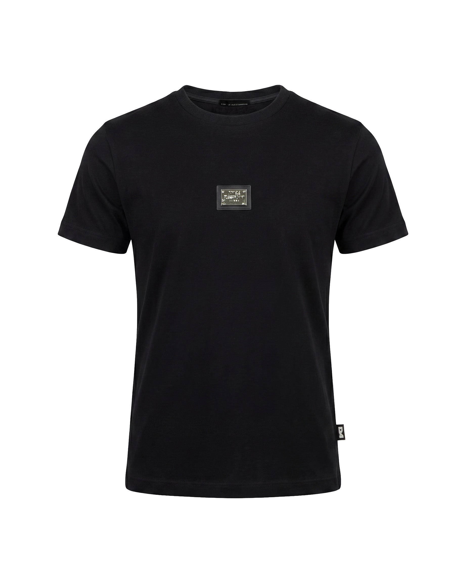Daniele Alessandrini Kids T-Shirt Nero con Targhetta Logo per Bambini