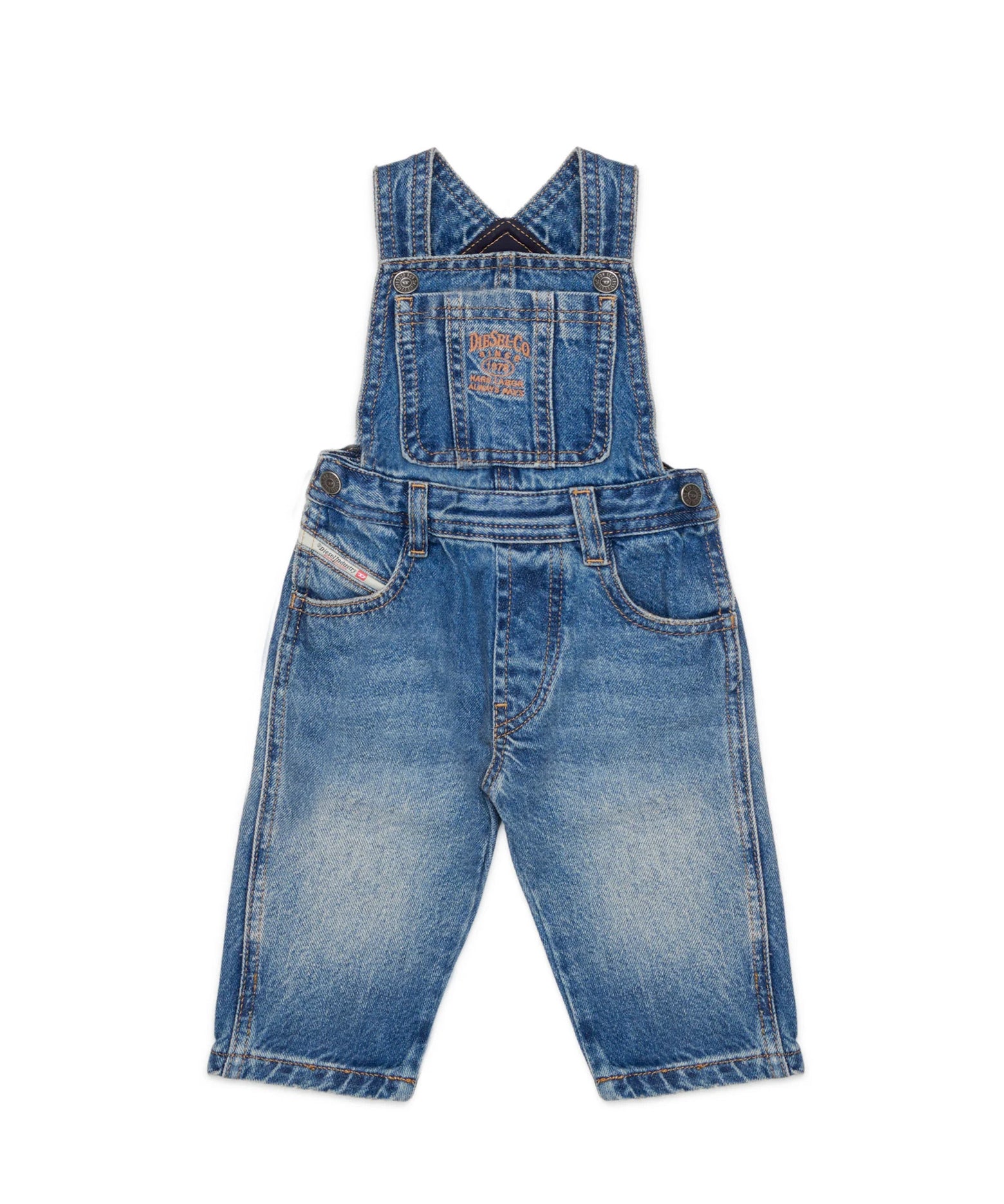 Diesel Kids Salopette in Denim con Lavaggio Medio e Logo per Neonati