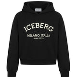 Iceberg Kids Felpa Crop Nero con Cappuccio e Logo per Bambine