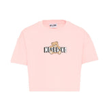 Moschino Kids T-Shirt Crop Rosa con Teddy Bear per Bambina