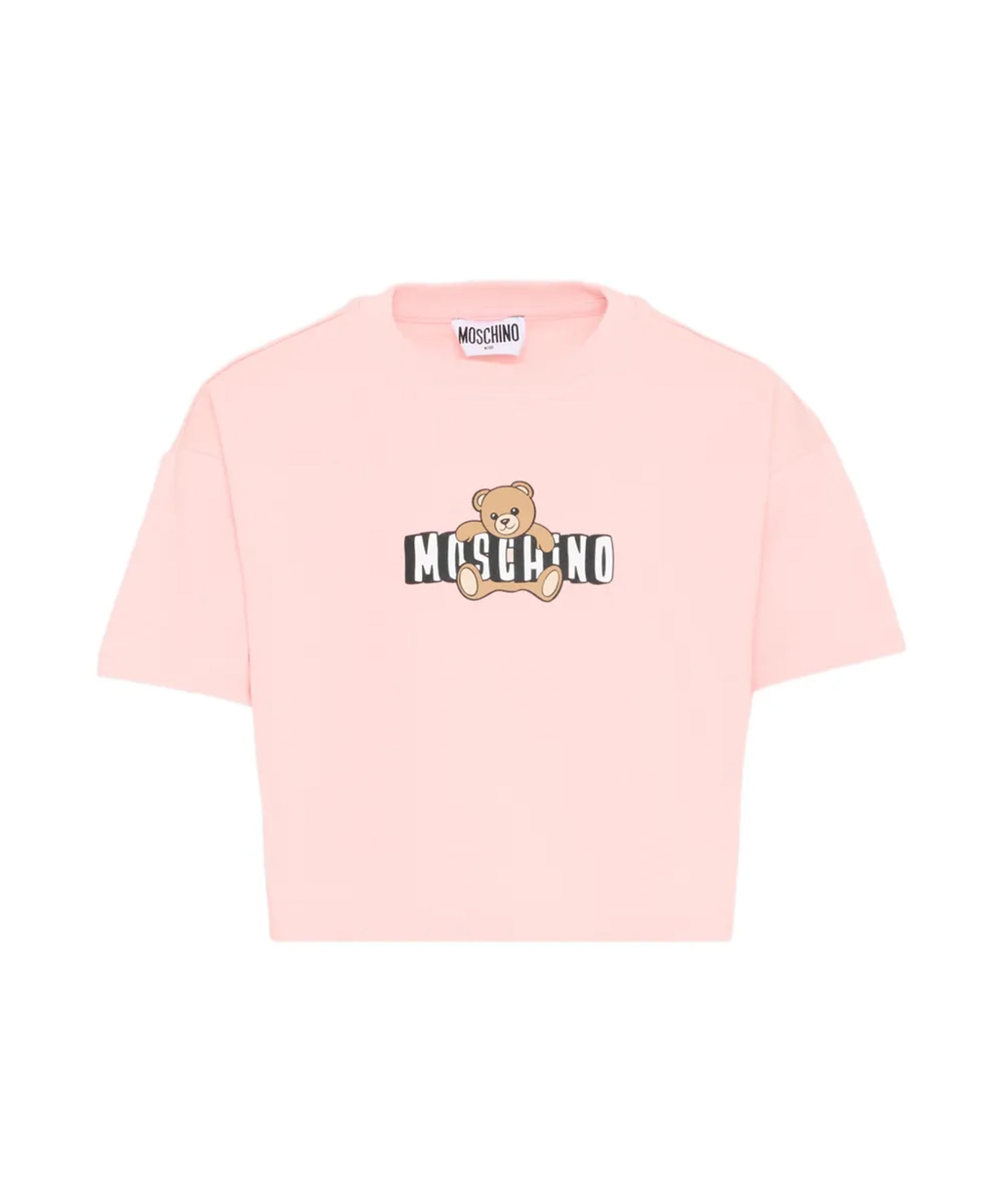 Moschino Kids T-Shirt Crop Rosa con Teddy Bear per Bambina