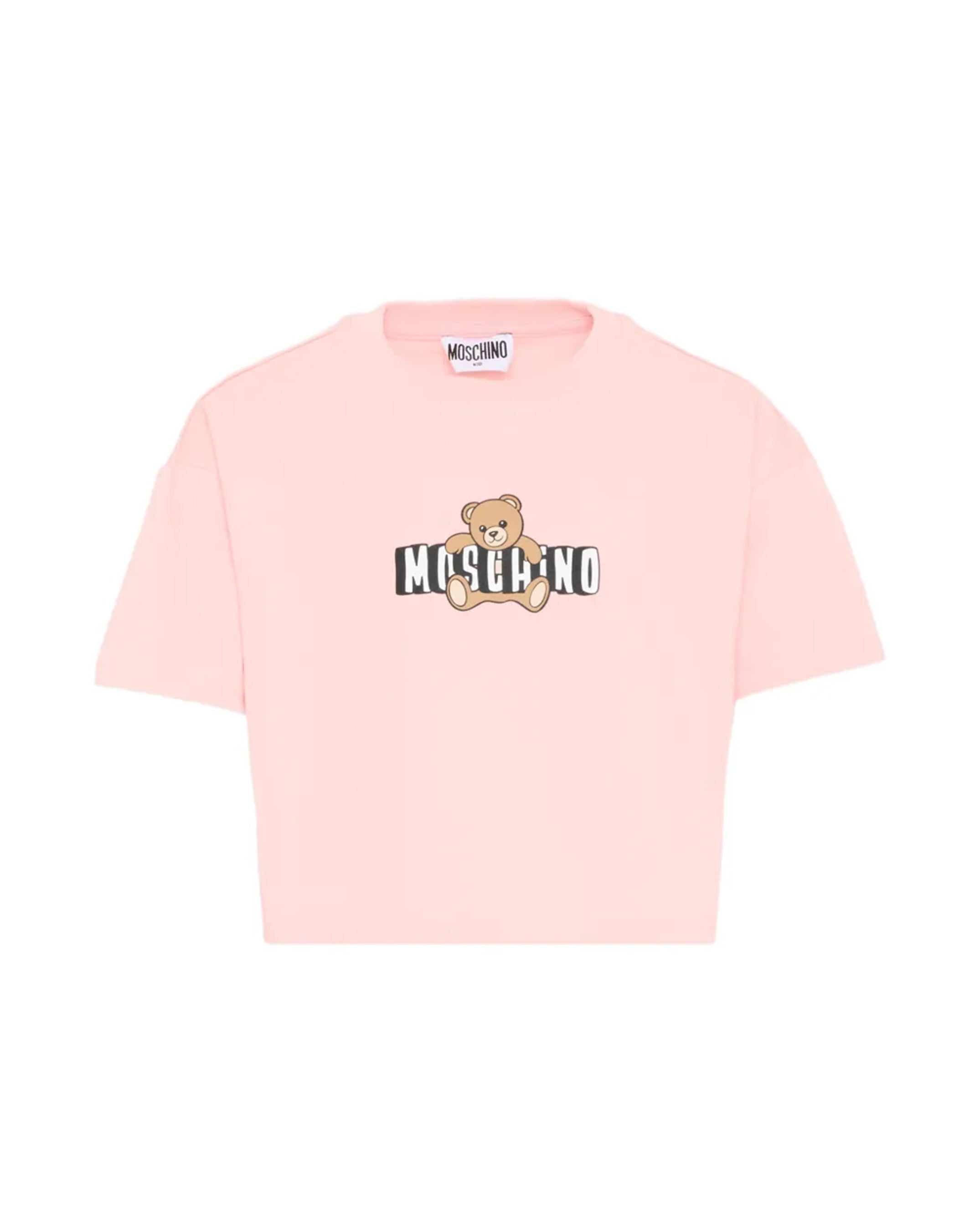 Moschino Kids T-Shirt Crop Rosa con Teddy Bear per Bambina