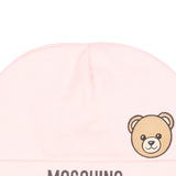 Moschino Kids Cappellino Rosa in Cotone con Stampa Teddy Bear e Logo per Neonate
