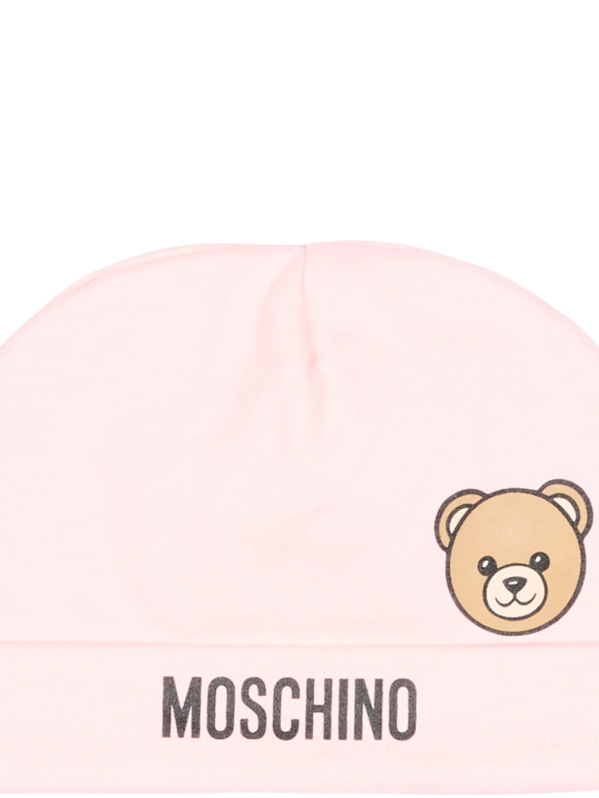 Moschino Kids Cappellino Rosa in Cotone con Stampa Teddy Bear e Logo per Neonate