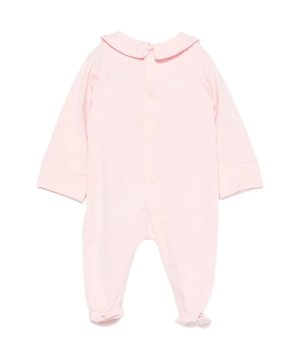 Moschino Kids Tutina Rosa con Colletto, Teddy Bear Ricamati e Logo per Neonate