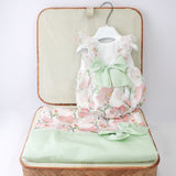 Marlù White/Green Floral Romper with Bow for Newborn Girls
