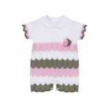 Marlù Pagliaccetto Panna/Rosa/Verde con Ricamo Fiore per Neonate