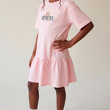 Moschino Kids Abito Rosa con Gonna Rouches e Logo Teddy Bear per Bambine
