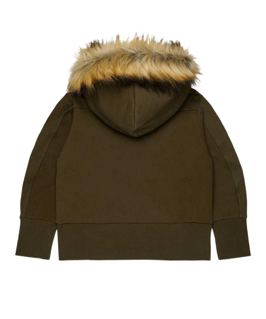 Dsquared2 Kids Felpa Verde Scuro con Dettagli in Pelliccia Unisex