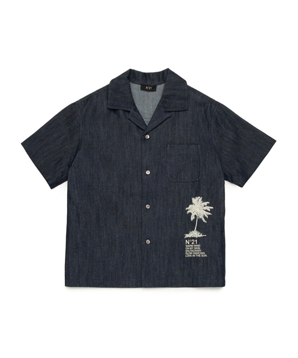 N°21 Kids Camicia Jeans con Stampa Palm Tree per Bambini