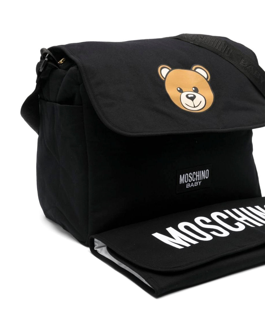 Moschino Kids Borsa Mamma Nera Teddy Bear con Fasciatoio per Neonati