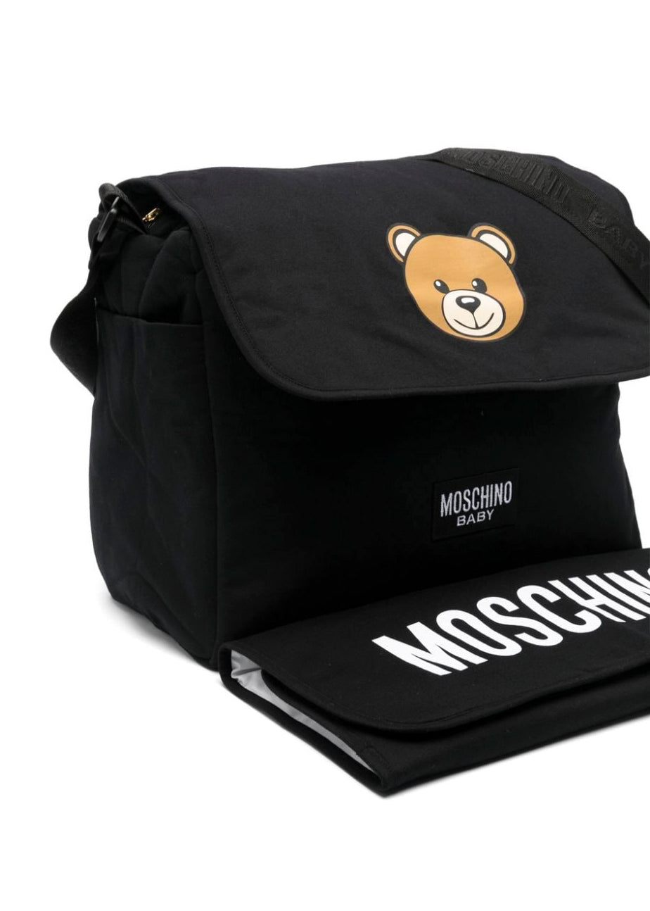 Moschino Kids Borsa Mamma Nera Teddy Bear con Fasciatoio per Neonati