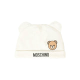 Moschino Kids Tutina con Bavetta e Cappellino Panna con Logo per Neonati