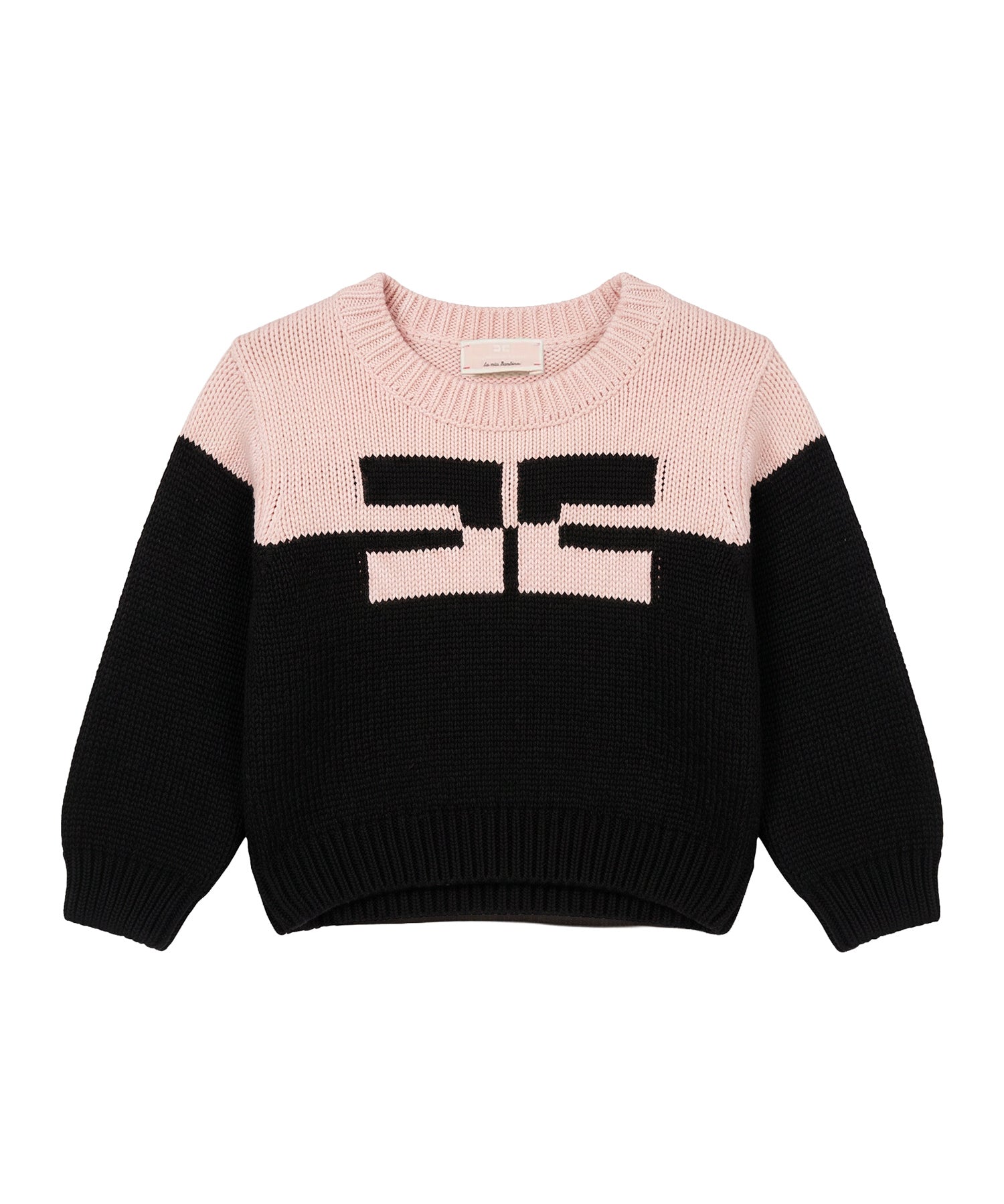Elisabetta Franchi La Mia Bambina Maglioncino Marshmallow e Nero con Logo a Contrasto per Neonate