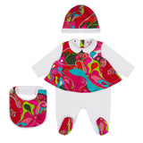 Emilio Pucci Kids Set Neonato Tutina + Cappellino + Bavetta Bianco e Multicolor per Neonate