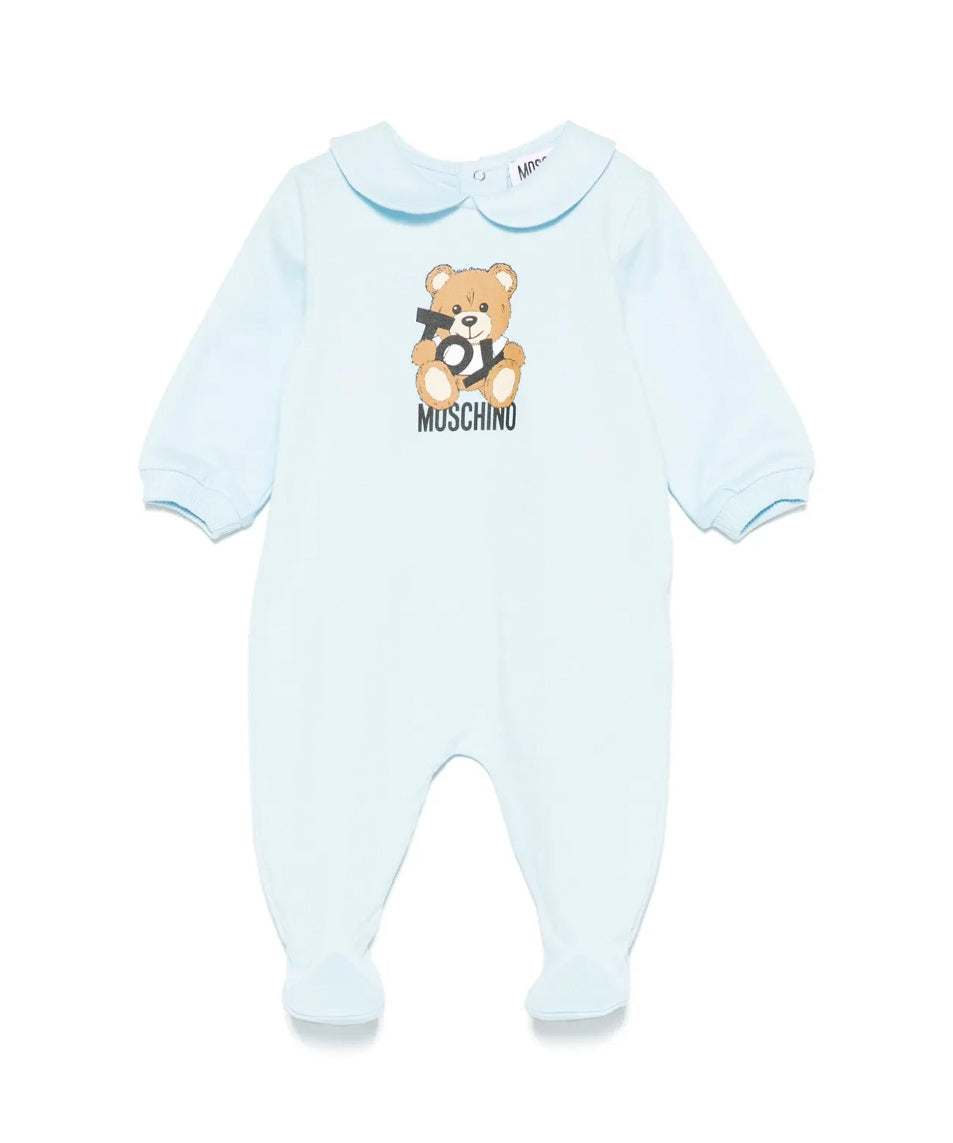 Moschino Kids Tutina Celeste con Stampa Toy per Neonati
