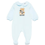 Moschino Kids Tutina Celeste con Stampa Toy per Neonati