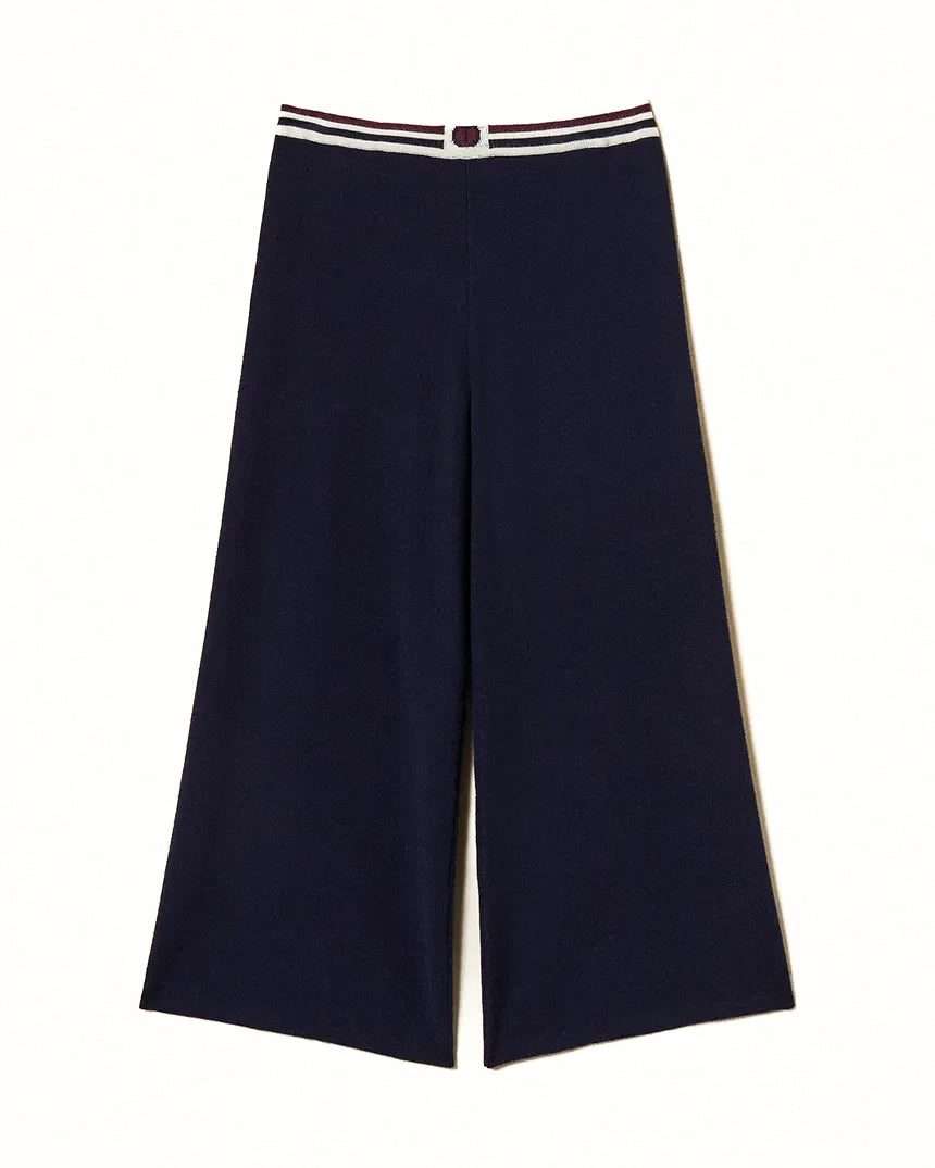 Twinset Kids Pantalone Wide-Leg Blu Navy con Dettagli Logo per Bambine
