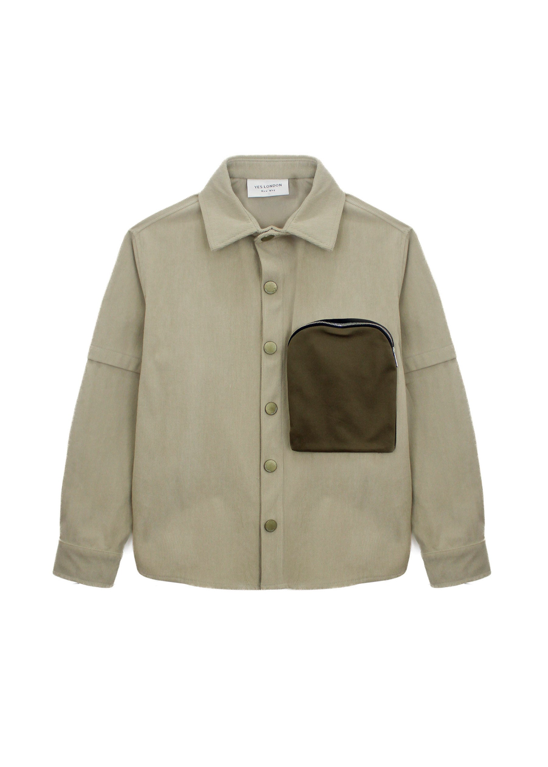 Yes London Camicia Crema/Tabacco con Tasca per Bambini