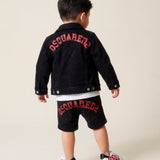 Dsquared2 Kids Bermuda in Denim Nero con Maxi Stampa Logo Retro per Neonati