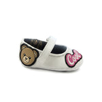 Moschino Kids Ballerina Bianco con Toppe e Chiusure a Strappo per Neonate