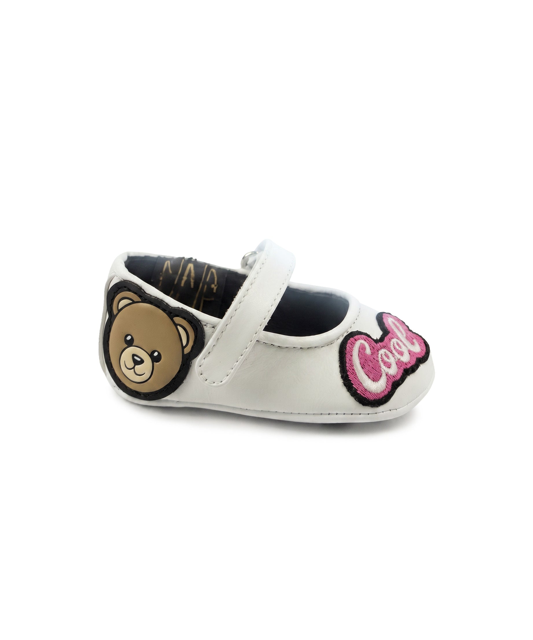 Moschino Kids Ballerina Bianco con Toppe e Chiusure a Strappo per Neonate