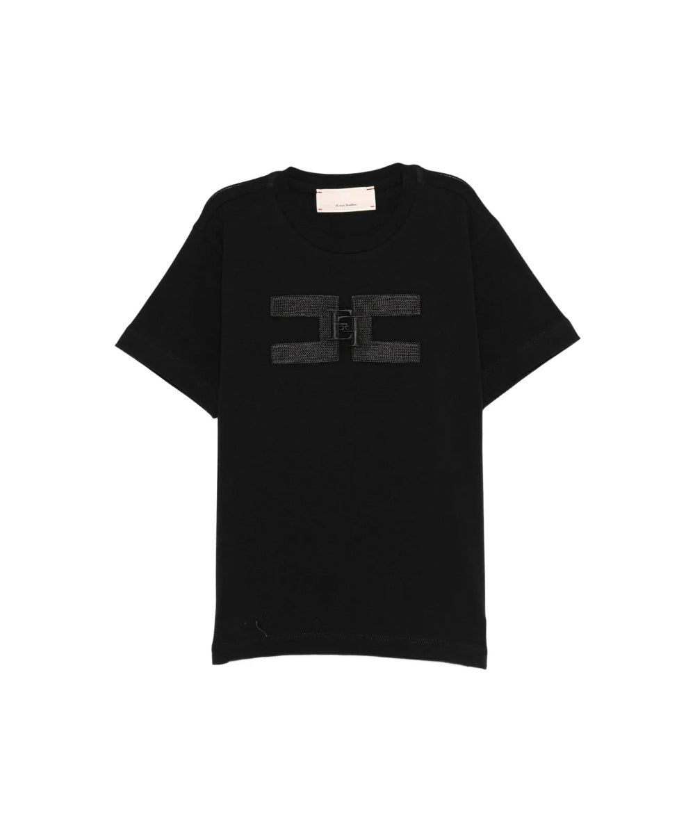Elisabetta Franchi La Mia Bambina T-shirt Nera con Ricamo Logo per Bambine