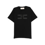 Elisabetta Franchi La Mia Bambina T-shirt Nera con Ricamo Logo per Bambine