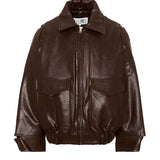 Maison Margiela Kids Giacca in Pelle Marrone Scuro Unisex