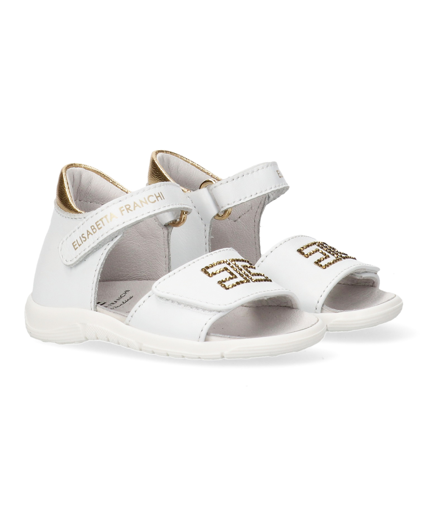 Elisabetta Franchi La Mia Bambina Sandalo Bianco/Oro con Logo per Neonate