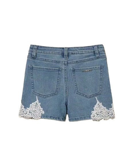 Twinset Kids Short in Denim con Dettagli in Pizzo per Bambine e Neonate