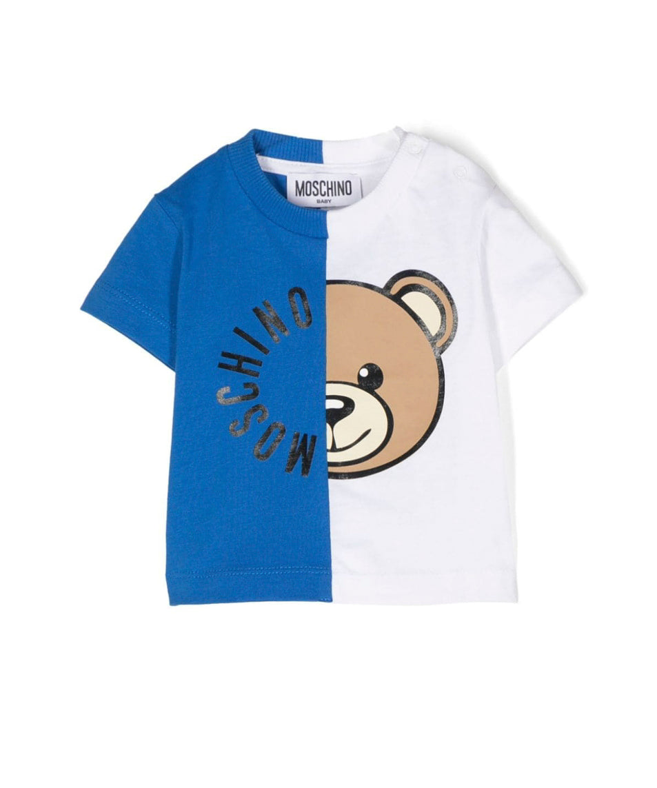 Moschino Kids T-Shirt Blu/Bianca con Stampa Teddy Bear per Neonati