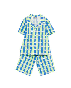 Moschino Kids Completo Camicia+Bermuda Verde/Blu per Bambini