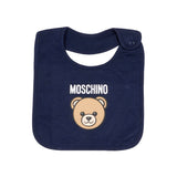 Moschino Kids Set Blu Navy con Cappellino e Bavaglino con Stampa Teddy Bear e Logo Unisex