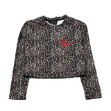 John Richmond Kids T-Shirt Crop Fantasia Leopardato con Logo Rosso per Bambine
