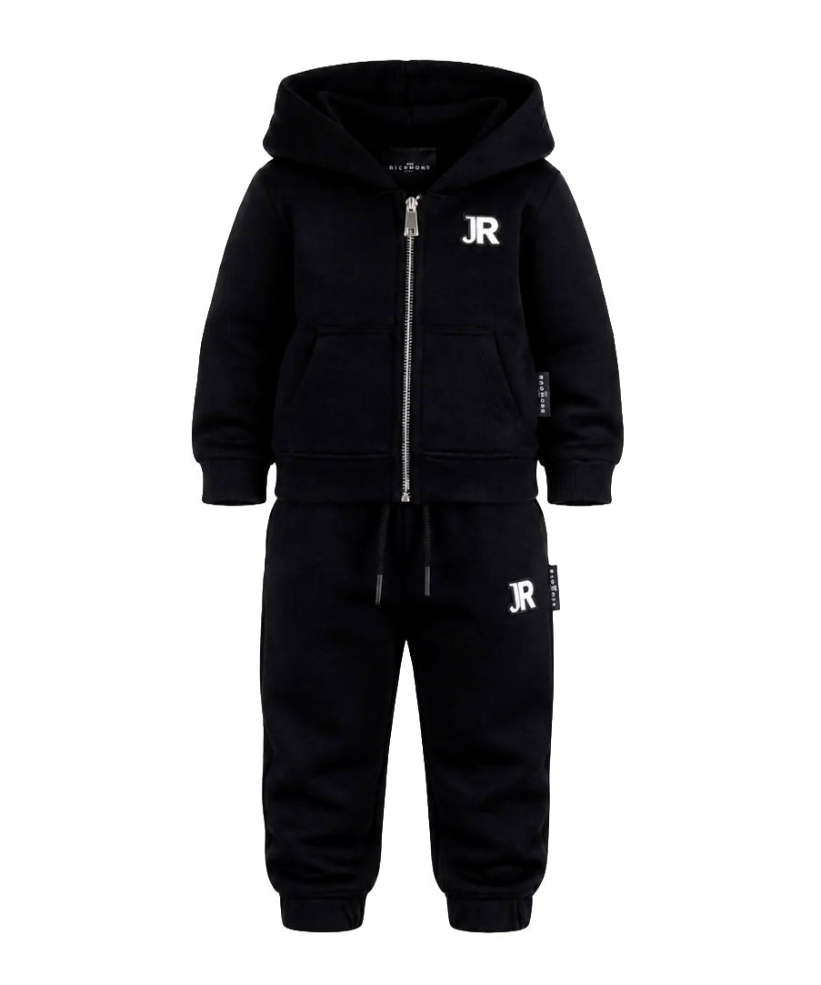 John Richmond Kids Tuta in Felpa Nera con Cappuccio e Logo per Neonati