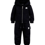 John Richmond Kids Tuta in Felpa Nera con Cappuccio e Logo per Neonati
