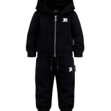 John Richmond Kids Tuta in Felpa Nera con Cappuccio e Logo per Neonati