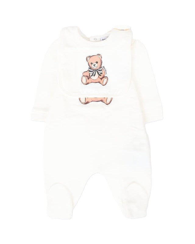 Moschino Kids Tutina con Bavetta Panna con Teddy per Neonate