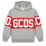 Gcds Kids Felpa Grigio con Cappuccio con Banda Logata Rosso per Bambini