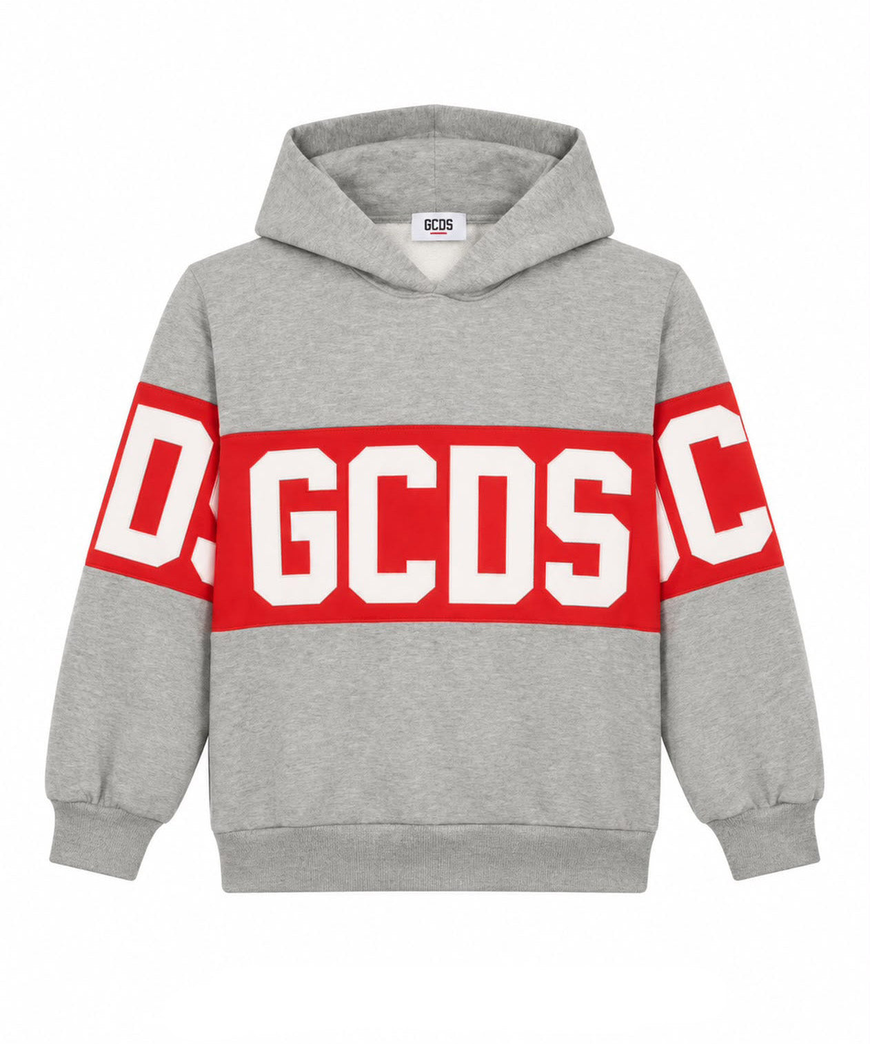 Gcds Kids Felpa Grigio con Cappuccio con Banda Logata Rosso per Bambini