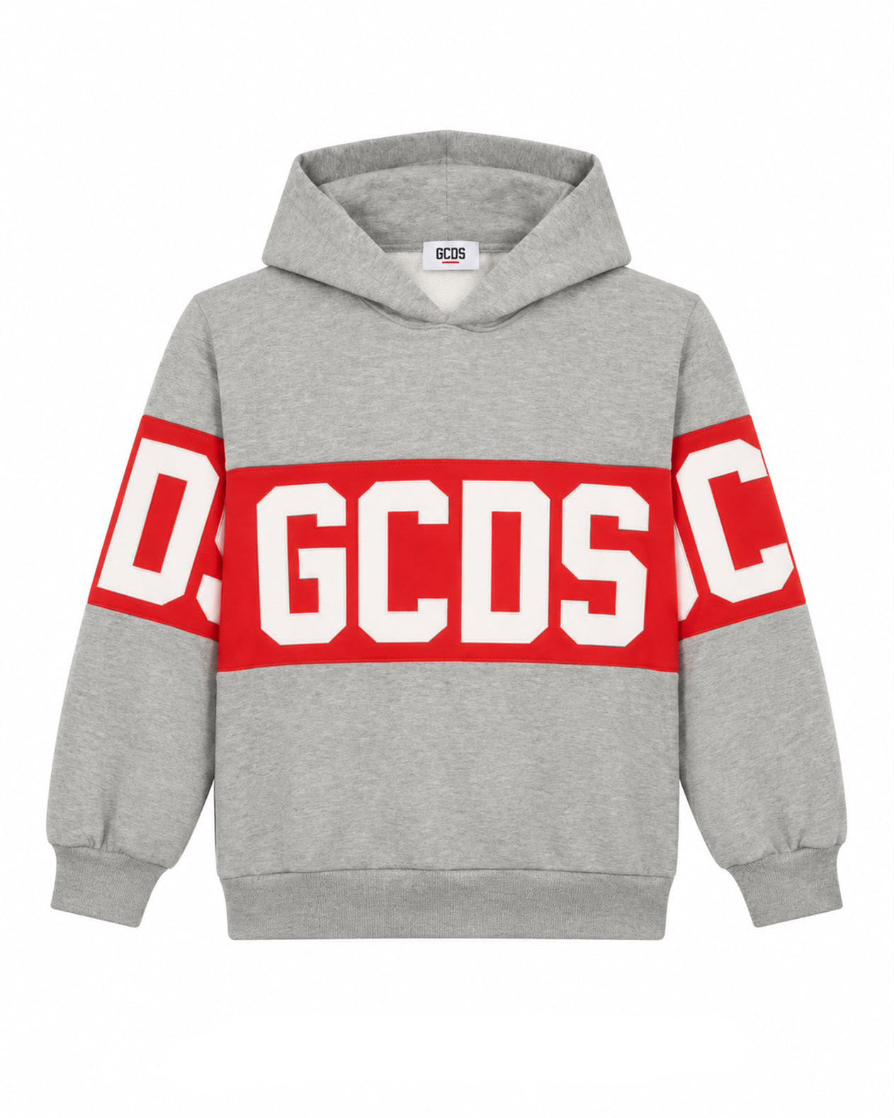 Gcds Kids Felpa Grigio con Cappuccio con Banda Logata Rosso per Bambini