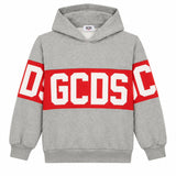 Gcds Kids Felpa Grigio con Cappuccio con Banda Logata Rosso per Bambini