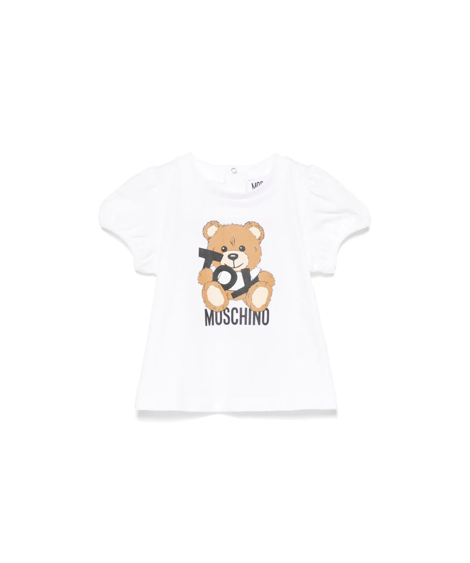 Moschino Kids T-shirt Bianca con Stampa per Neonate