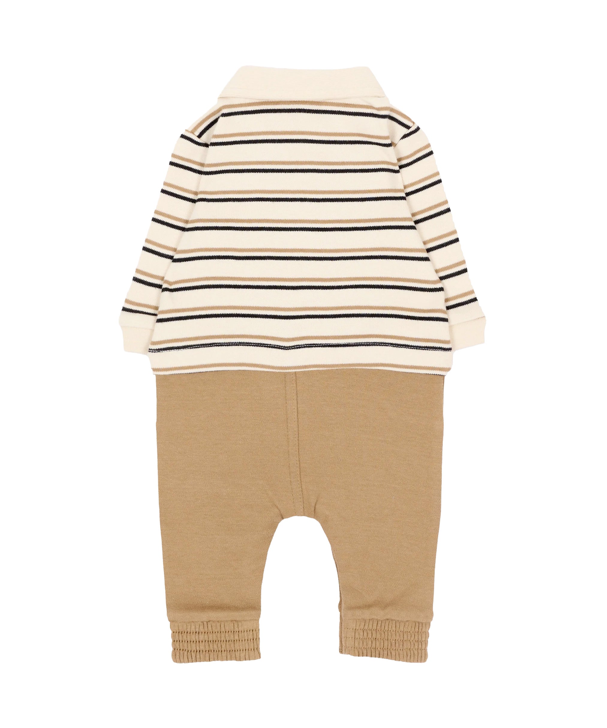 BOSS Kids Tutina Beige Effetto Polo a Righe e Pantaloni con Logo per Neonati