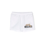 Moschino Kids Short Bianco con Logo Teddy Bear per Neonati (fronte)